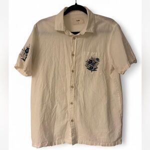 Folk White Shirt with a Floral Accent Men's Shirt